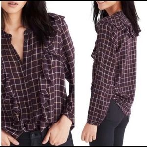 Madewell wool blend ruffle plaid blouse